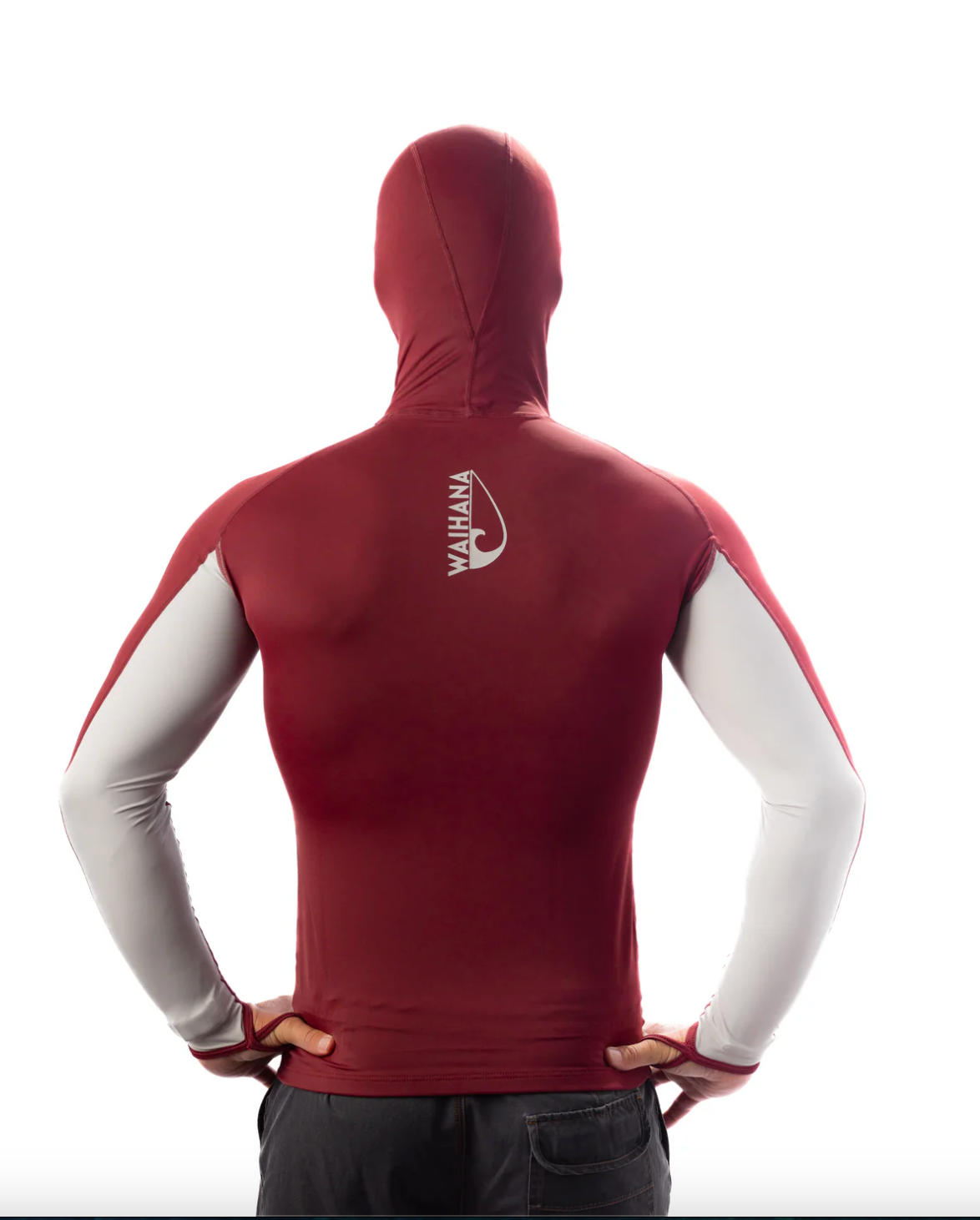 WAIHANA MAROON CARVICO HOODED SURF RASH GUARD