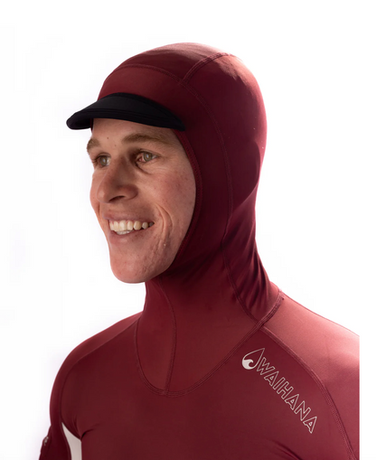 WAIHANA MAROON CARVICO HOODED SURF RASH GUARD